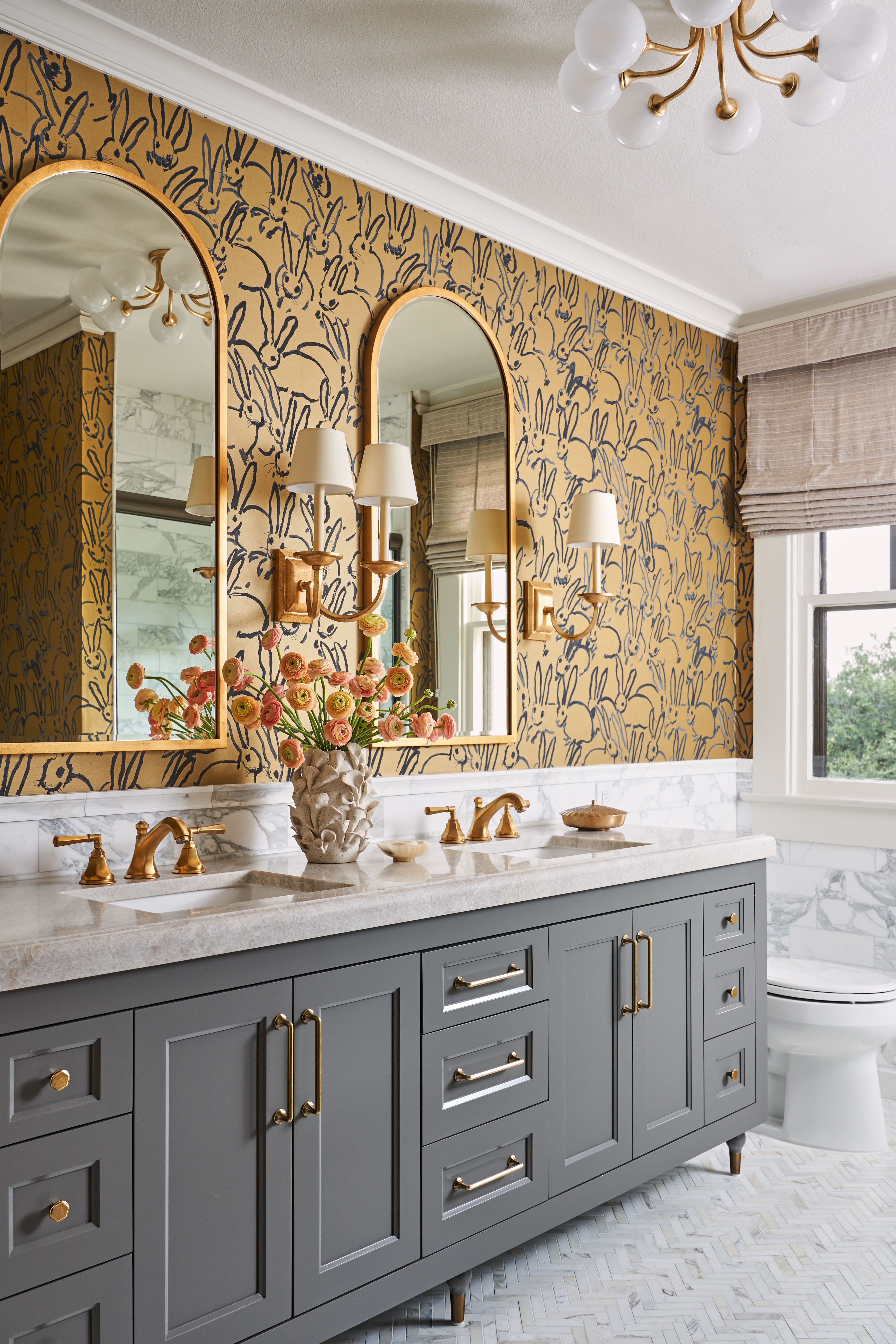 Luxury bathroom wallpaper installation