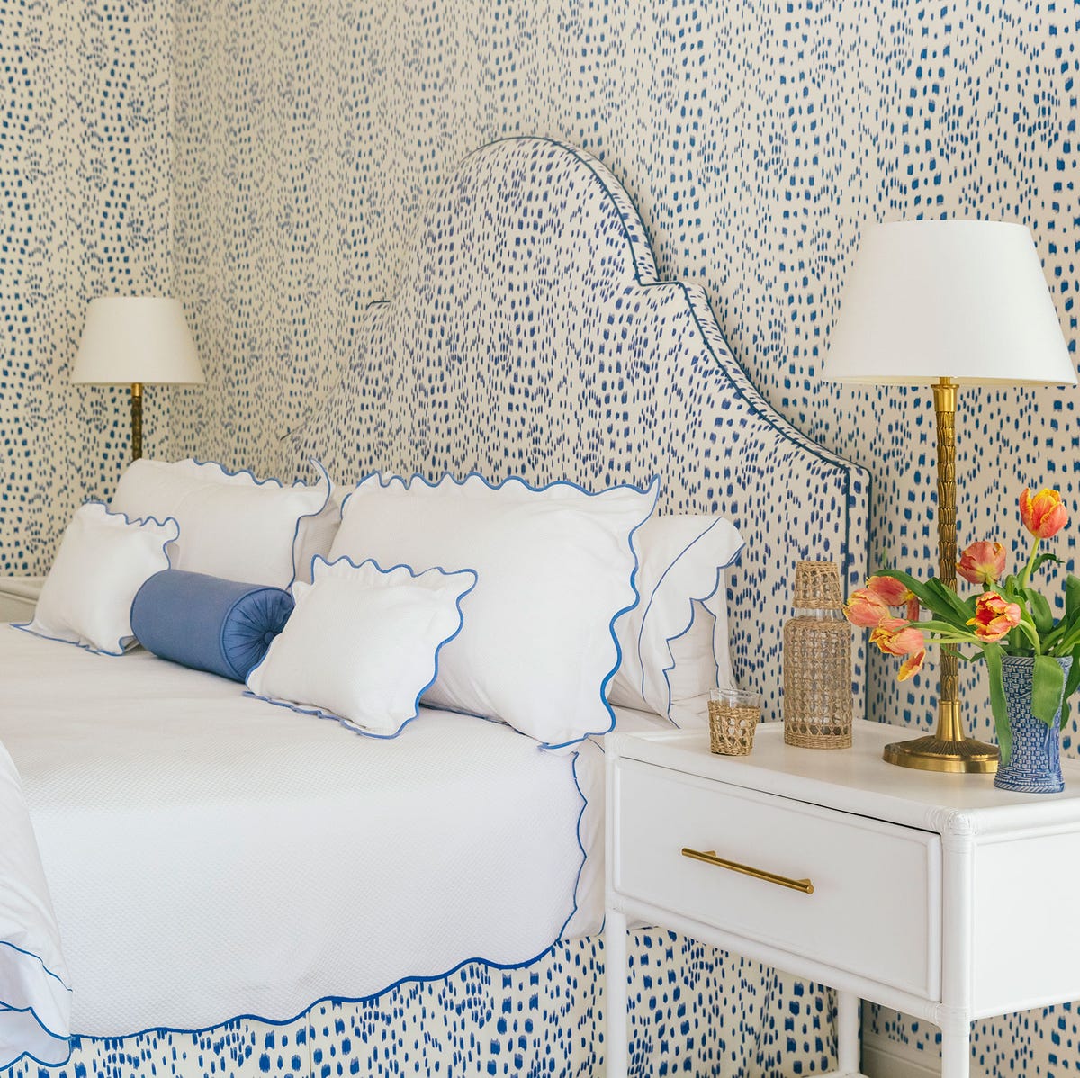 Master bedroom with designer wallpaper