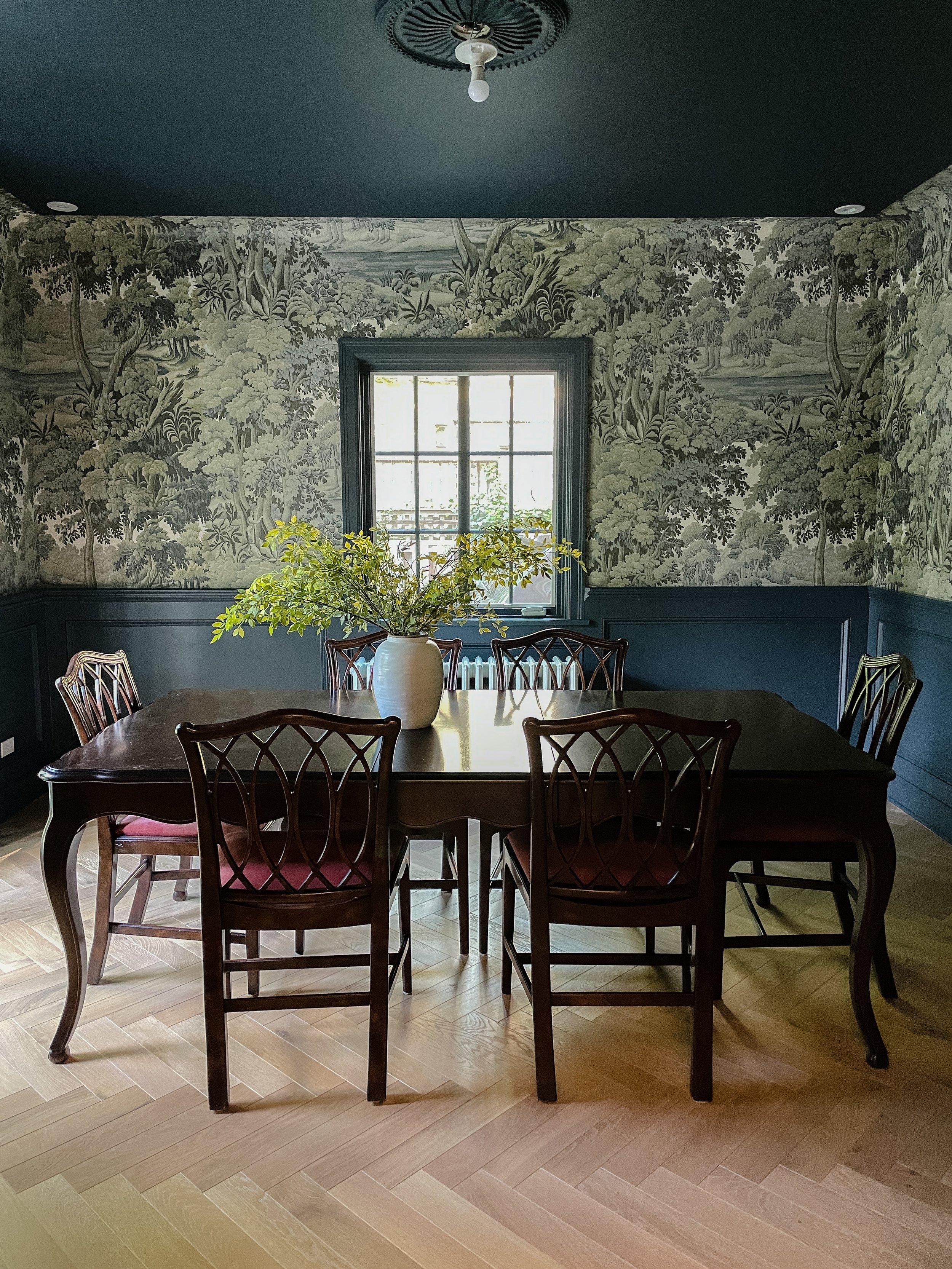 Elegant dining room wallpaper installation in Beverly Hills
