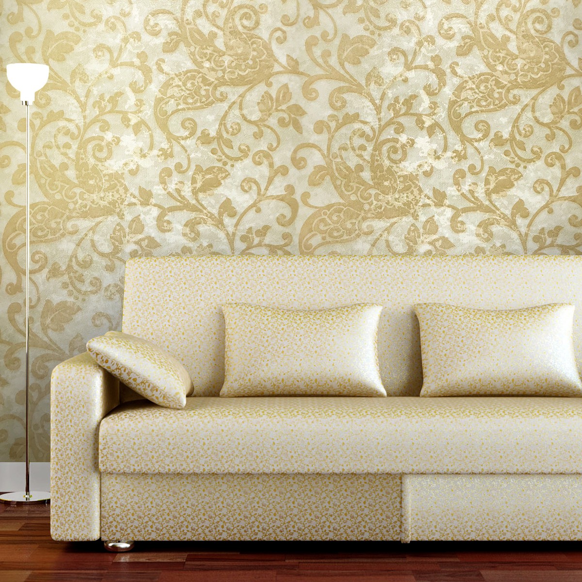 Gold damask wallpaper texture detail